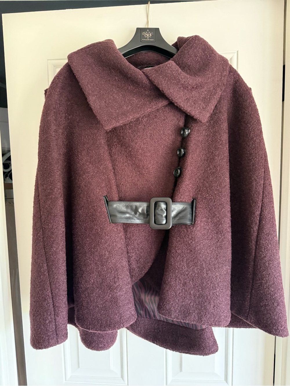 Mackage Cranberry Wool Cape with Black Leather Belt